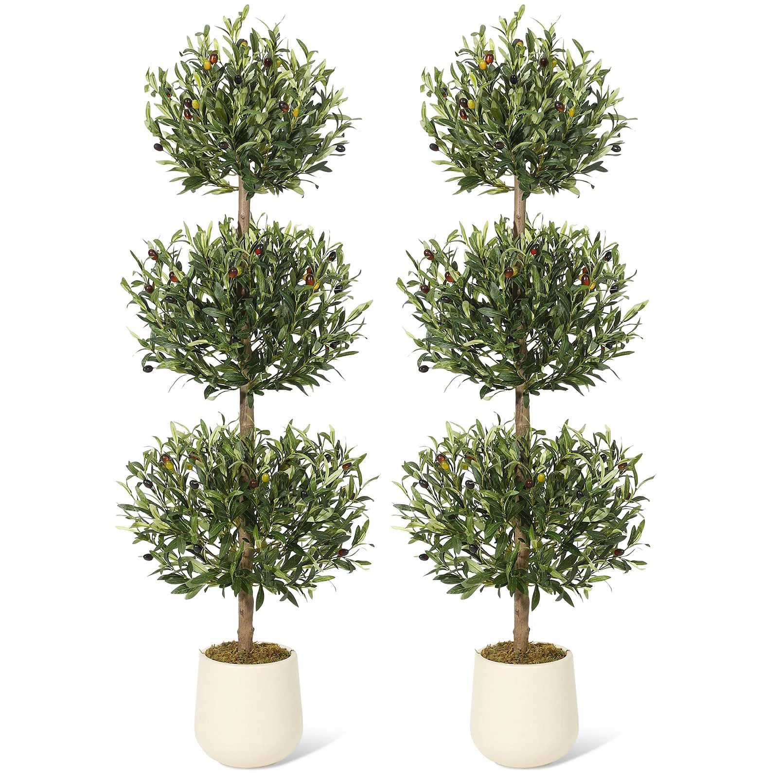5FT Artificial Olive Triple Ball Topiary Trees With Moss & Inner Pot | Wayfair North America
