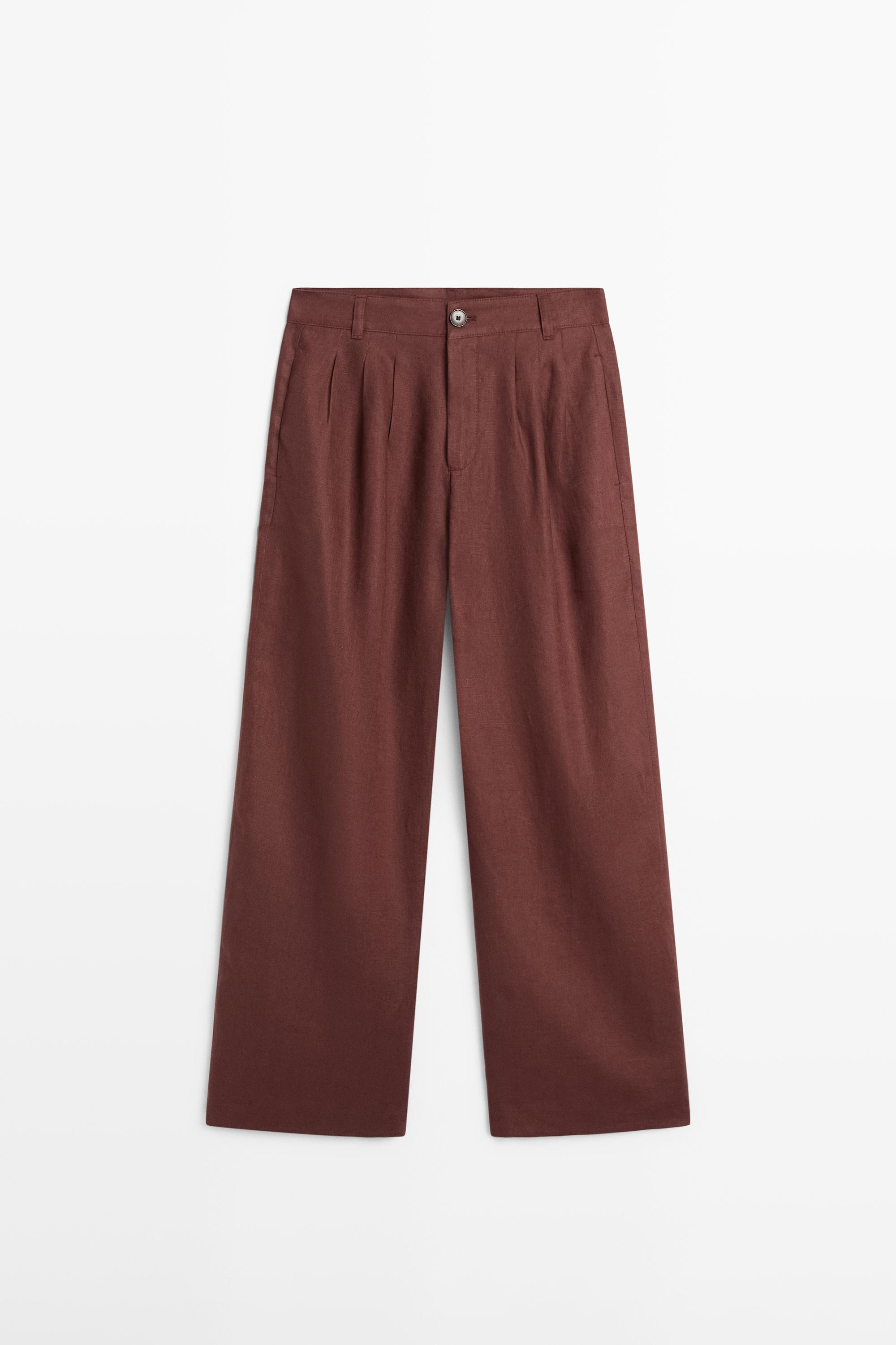 Wide-leg pleated linen trousers | Massimo Dutti US