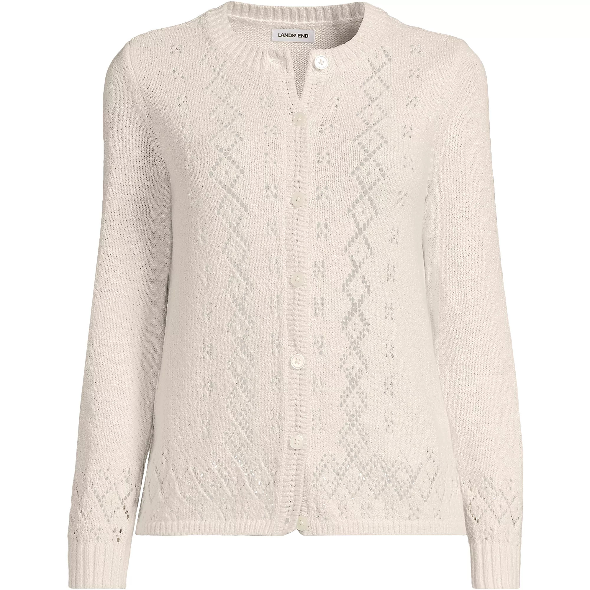 Women's Pointelle Crew Neck Cardigan Sweater | Lands' End (US)
