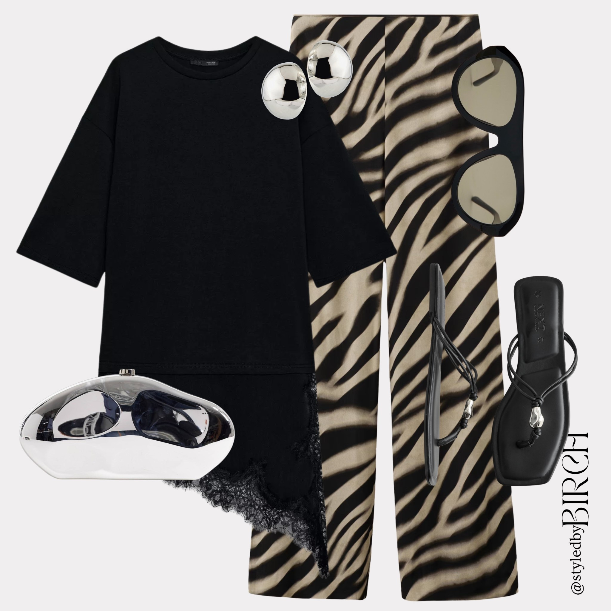 Day to night, but make it effortless. These zebra trousers work just as well for the beach as they do for evening plans🖤

#ootd #fashion #effortlessstyle #neutralstyle #springoutfits 

Tags 🏷️
Zebra print trousers, oversized black t shirt, silver statement earrings, silver clutch bag, black strappy heels and oversized sunglasses

#LTKdatenight #LTKmodest #LTKspring