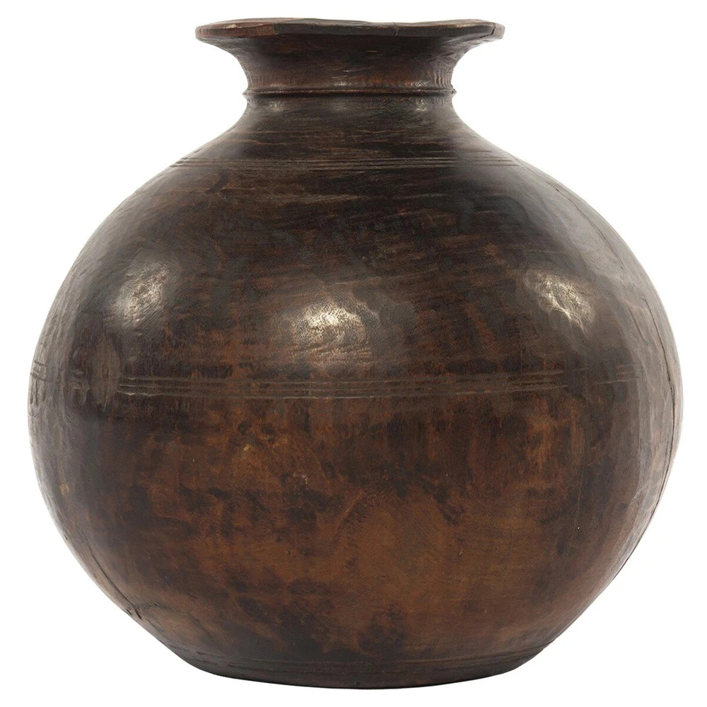 Phil Rustic Lodge Brown Wood Decorative Table Vase | Kathy Kuo Home