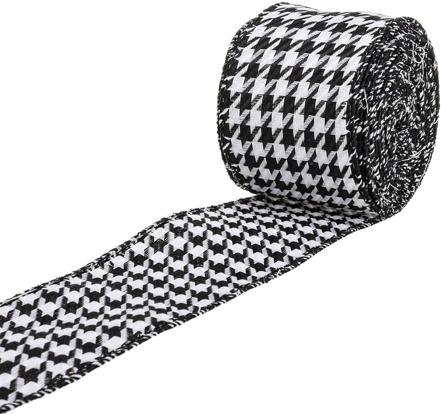 ATRBB Black and White Houndstooth Wired Edge Ribbon, 2 1/2 Inches by 10 Yards (Black White) | Amazon (US)