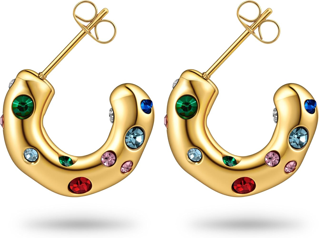 Chunky Hoop Earrings Gold Plated Colorful Zircon Minimalist Statement Jewelry for Women | Amazon (US)