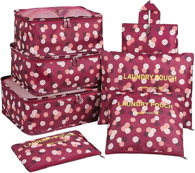 Mossio 7 Set Packing Cubes with Shoe Bag - Travel Carry On Luggage Organizer | Amazon (US)