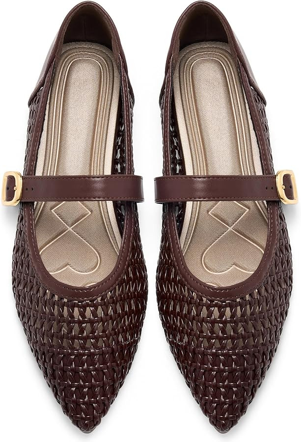 Ecetana Women's Mesh Mary Jane Ballet Flats Comfort Woven Pointed Toe Shoes | Amazon (US)