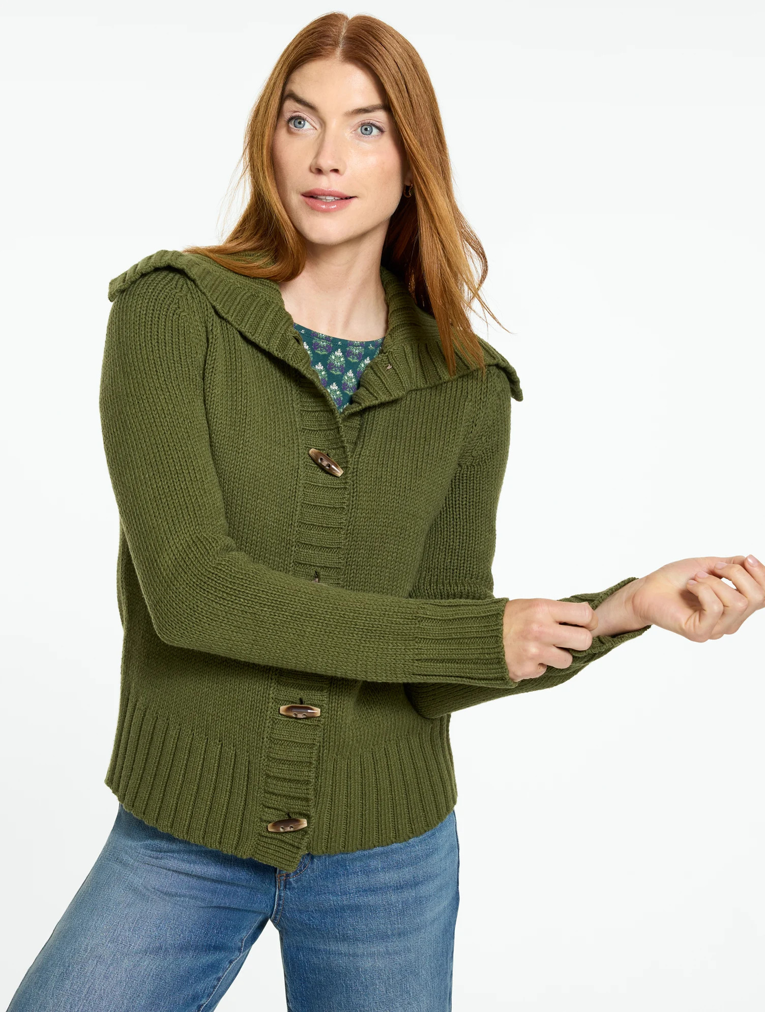 Petite - Button Front Sweater Jacket - Deep Forest - Large Talbots | Talbots