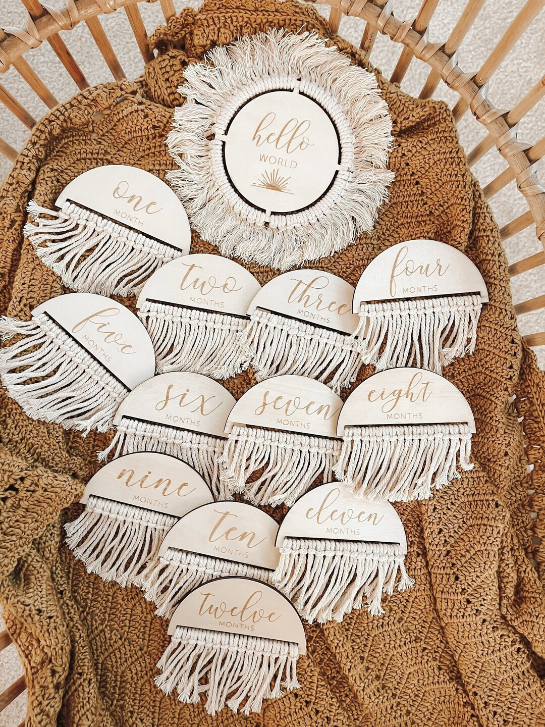 Macrame Milestone Disc Set - Boho Baby Milestone - Boho Baby Announcement - Boho Baby Photo Disk | Etsy (US)