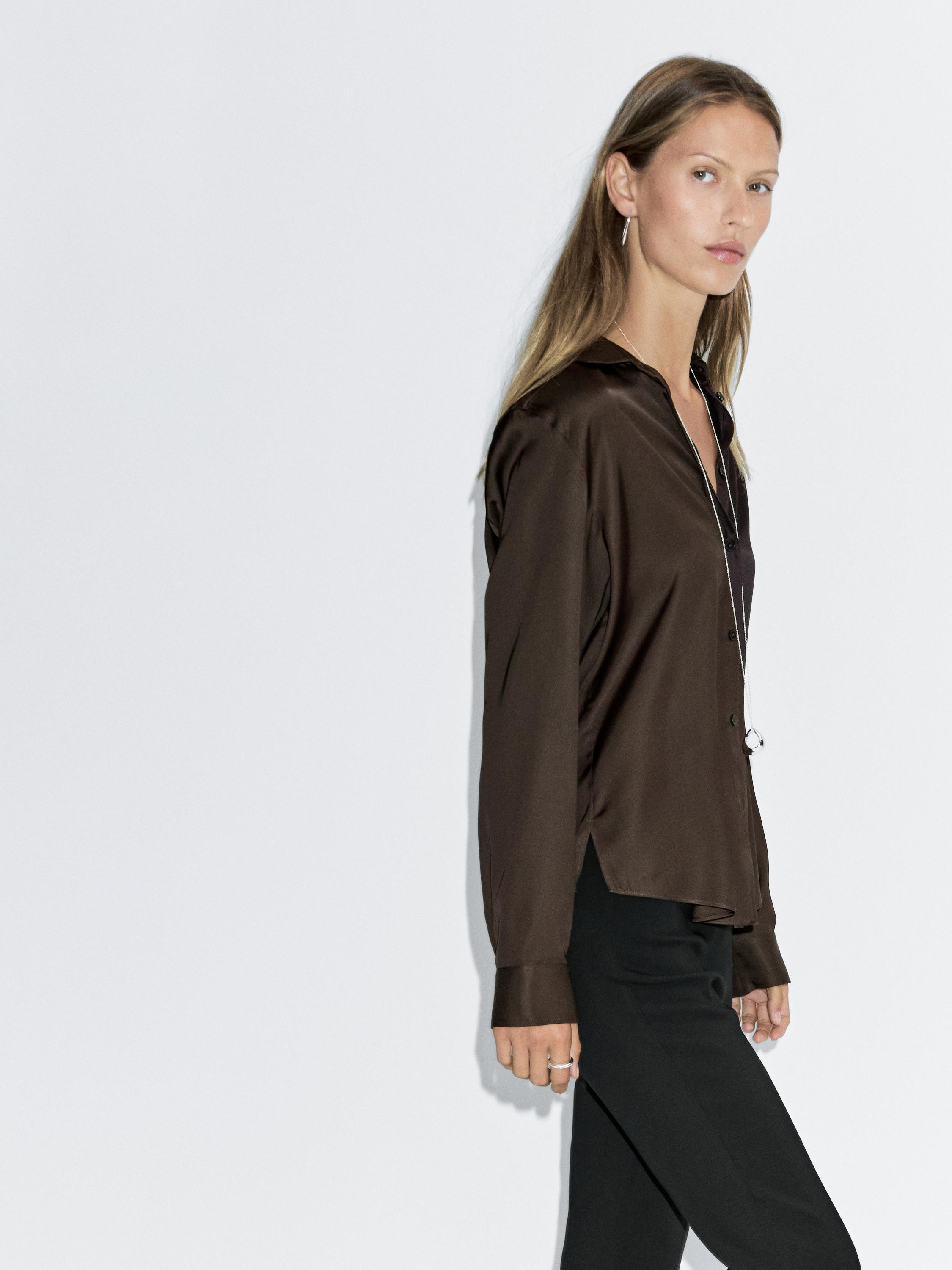 Flowing satin shirt | Massimo Dutti UK
