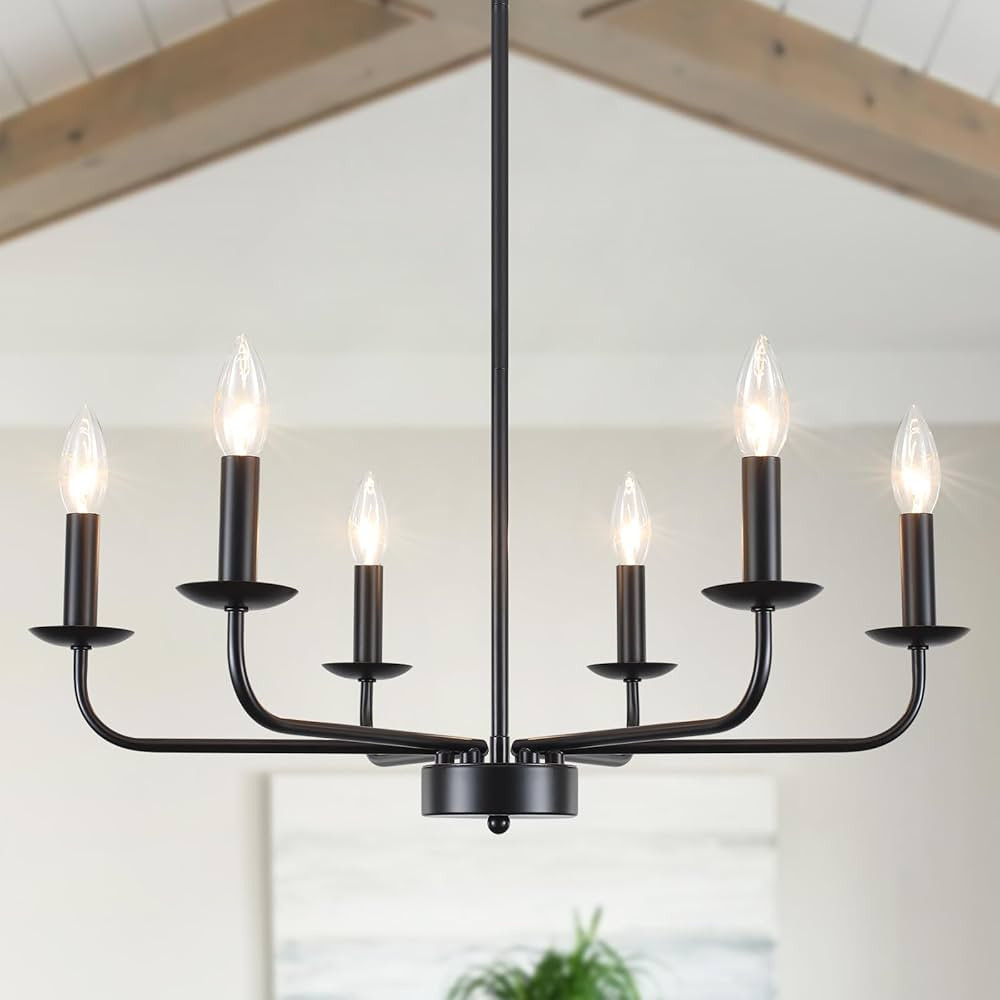 Matte Black Chandelier Modern Farmhouse Candle Ceiling Light 24inch Contemporary 6 Lights Pendant... | Amazon (US)