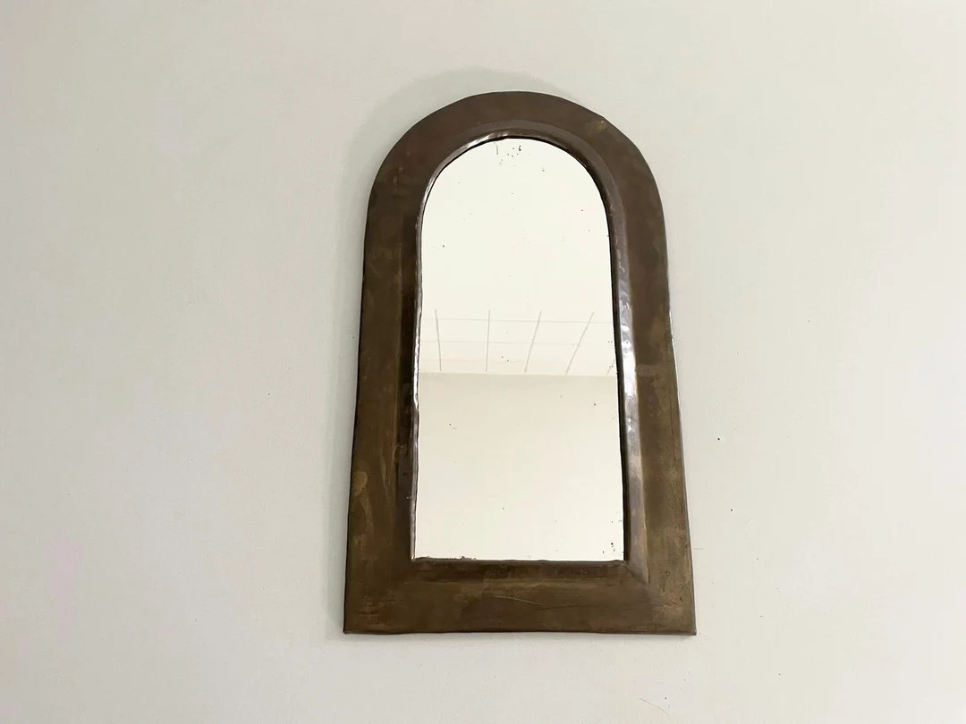 Mid-century Round Rectangle Form Unique Brass Frame Mirror, 1950s, France - Etsy | Etsy (US)