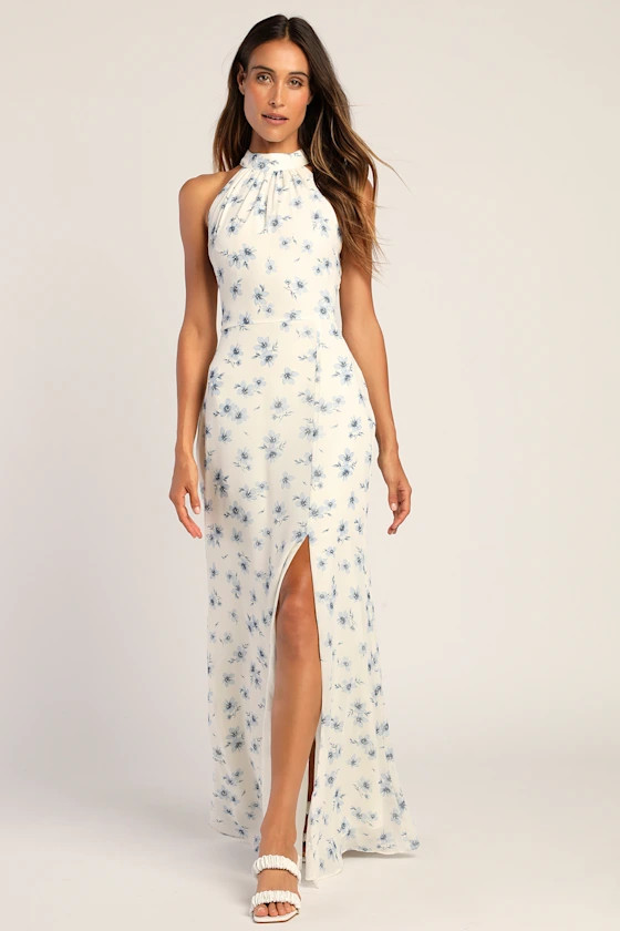A Perfect Dream White Floral Print Sleeveless Halter Maxi Dress | Lulus (US)