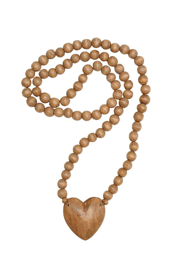 Wood Hand-Carved Bead Strand w/ Heart | Megan Molten