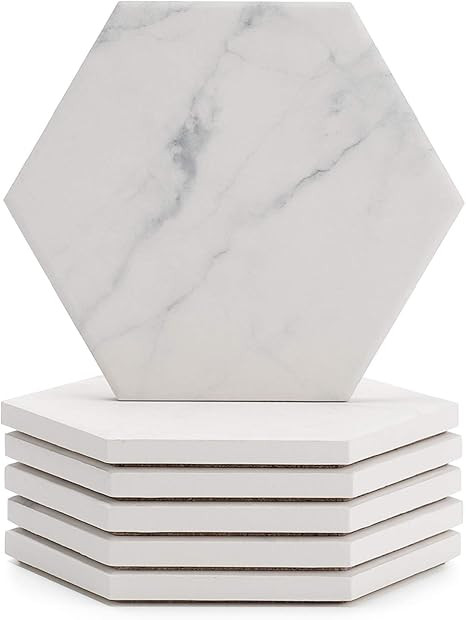 Sweese 242.101 White Marble Pattern Absorbent Ceramic Coasters for Drink with Cork Back, Prevent ... | Amazon (US)