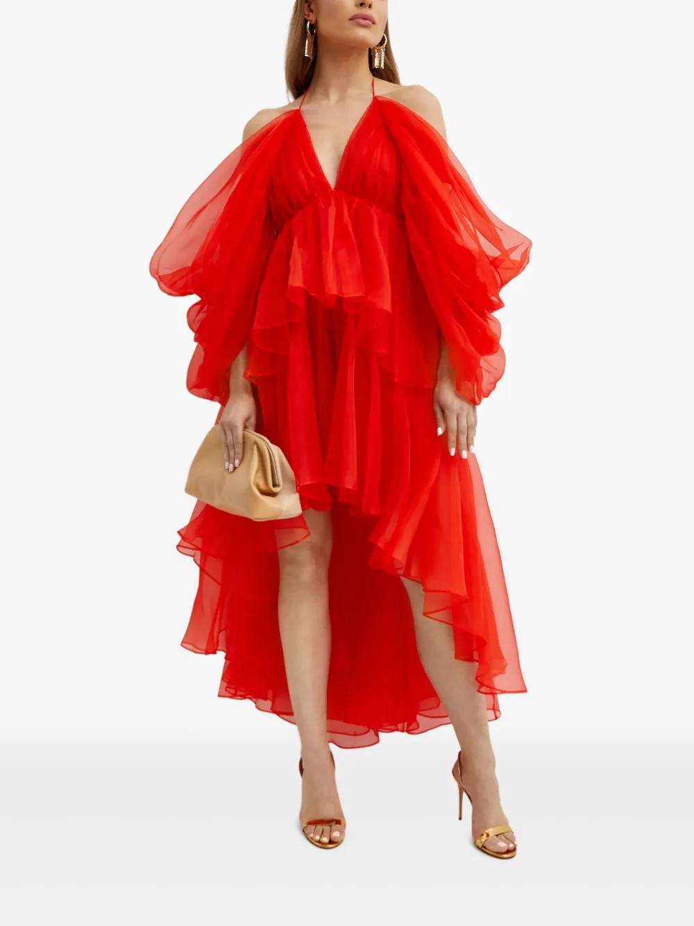 ZIMMERMANN Ruffled Midi Dress | Red | FARFETCH | Farfetch Global