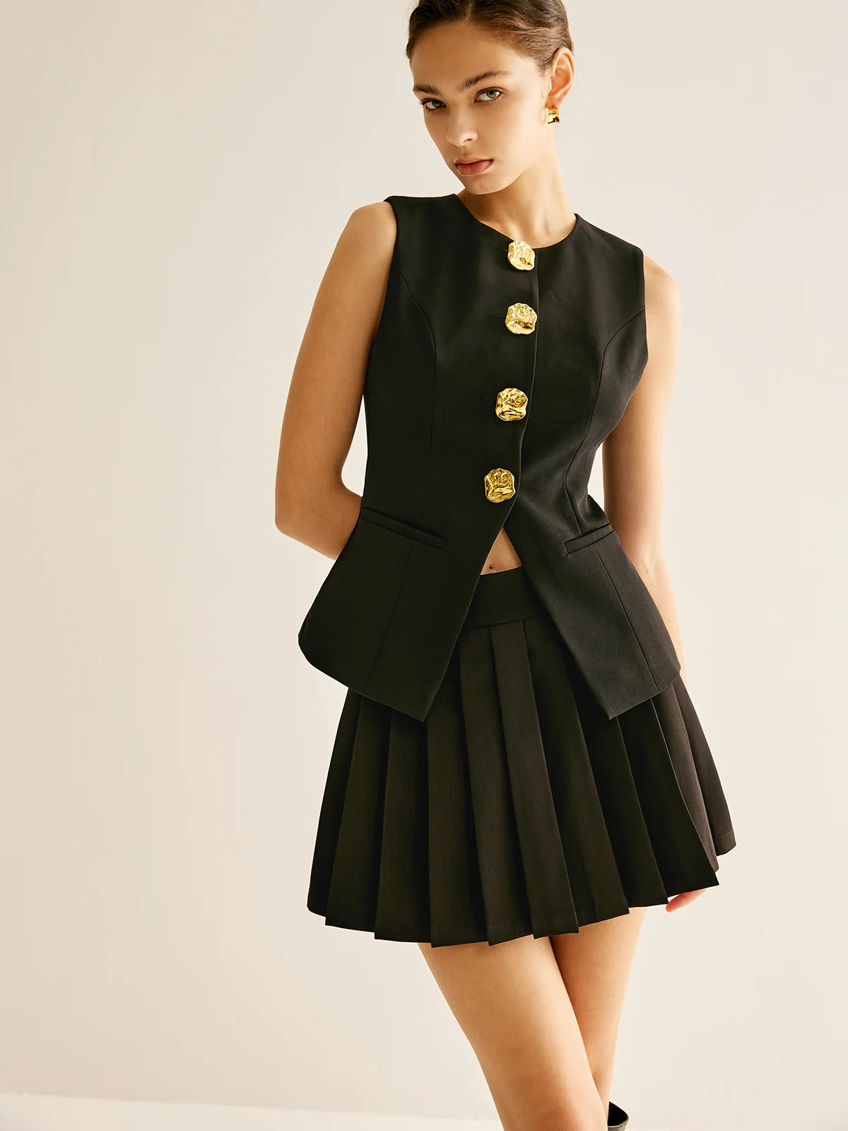 Golden Button Piping Vest | Commense