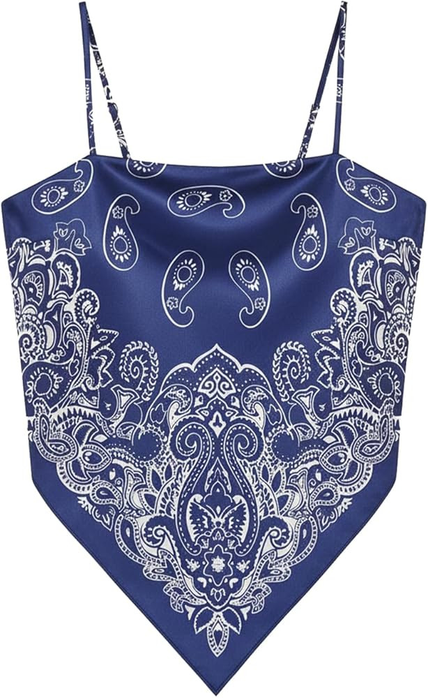 Outoshe Women's Paisley Satin Bandana Tube Top Tie Back Adjustable Spaghetti Strap Sleeveless Boh... | Amazon (US)