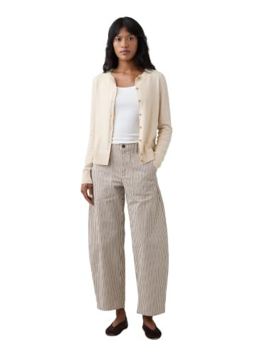 GAP Women's Mid Rise Woven Barrel Pant New Off White Stripe 0 | Amazon (US)