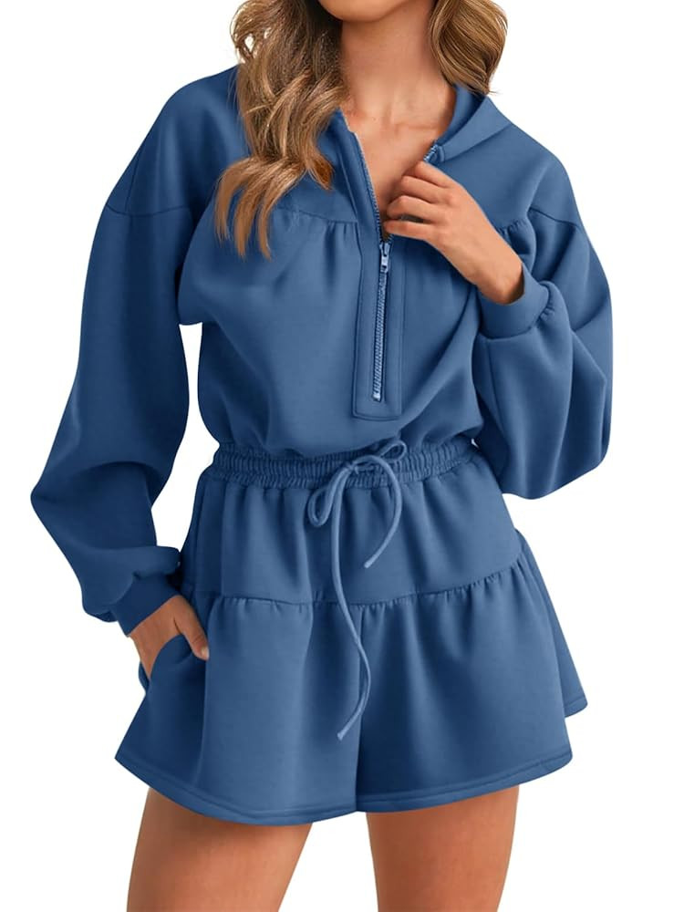 Cicy Bell Womens Rompers Casual One Piece Outfits Half Zip Long Sleeve Hoodies Casual Shorts Draw... | Amazon (US)