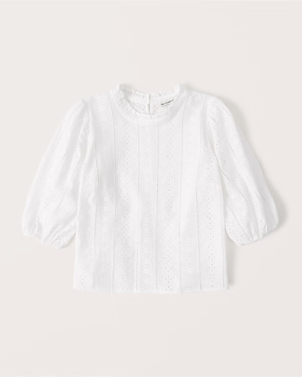 Short-Sleeve Cutwork Blouse | Abercrombie & Fitch (US)