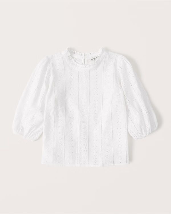 Short-Sleeve Cutwork Blouse | Abercrombie & Fitch (US)