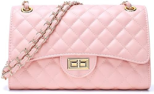 Quilted Leather Crossbody Bags for Women Trendy Ladies Shoulder Purse Satchel HandBag with Chain ... | Amazon (US)