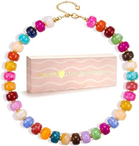 POPLOPP Chunky Beaded Necklaces for Women, Boho Large Bead Choker Necklace, Fashion Trendy Summer... | Amazon (US)