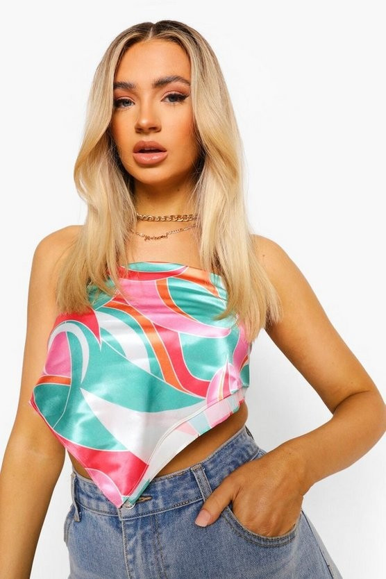 Bright Swirl Print Large Satin Head Scarf | Boohoo.com (US & CA)