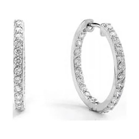 Prong Set Hoop Earrings with Simulated Round Brilliant Melee Diamonds by Diamond Essence set in 14K Solid White Gold | Walmart (US)