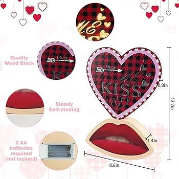 Ruidazon Valentines Day Decor Wooden Sign with Lights Battery Operated KISS ME Valentine Block Si... | Amazon (US)