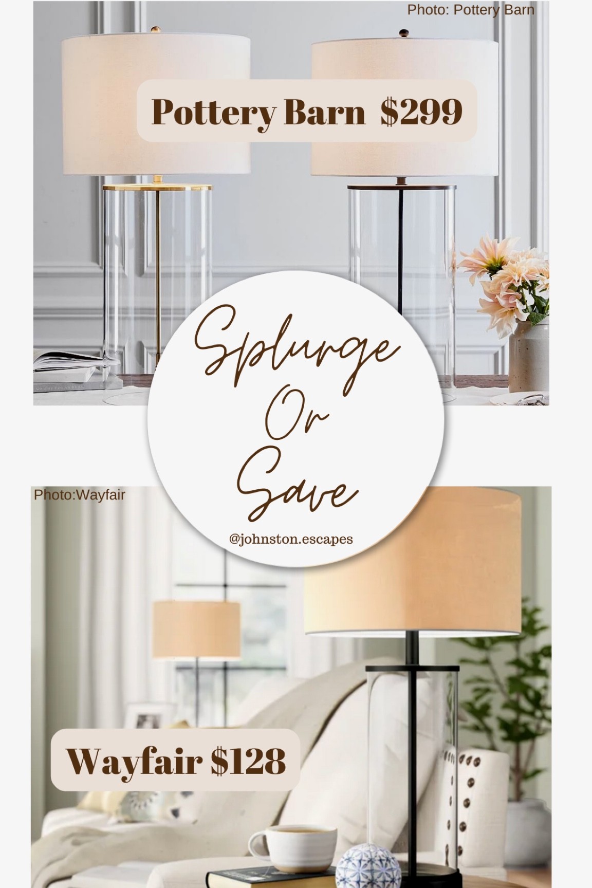 Splurge or Save! Pottery Barn Vs. Wayfair glass lamp! 

#LTKCyberweek #LTKsalealert #LTKhome