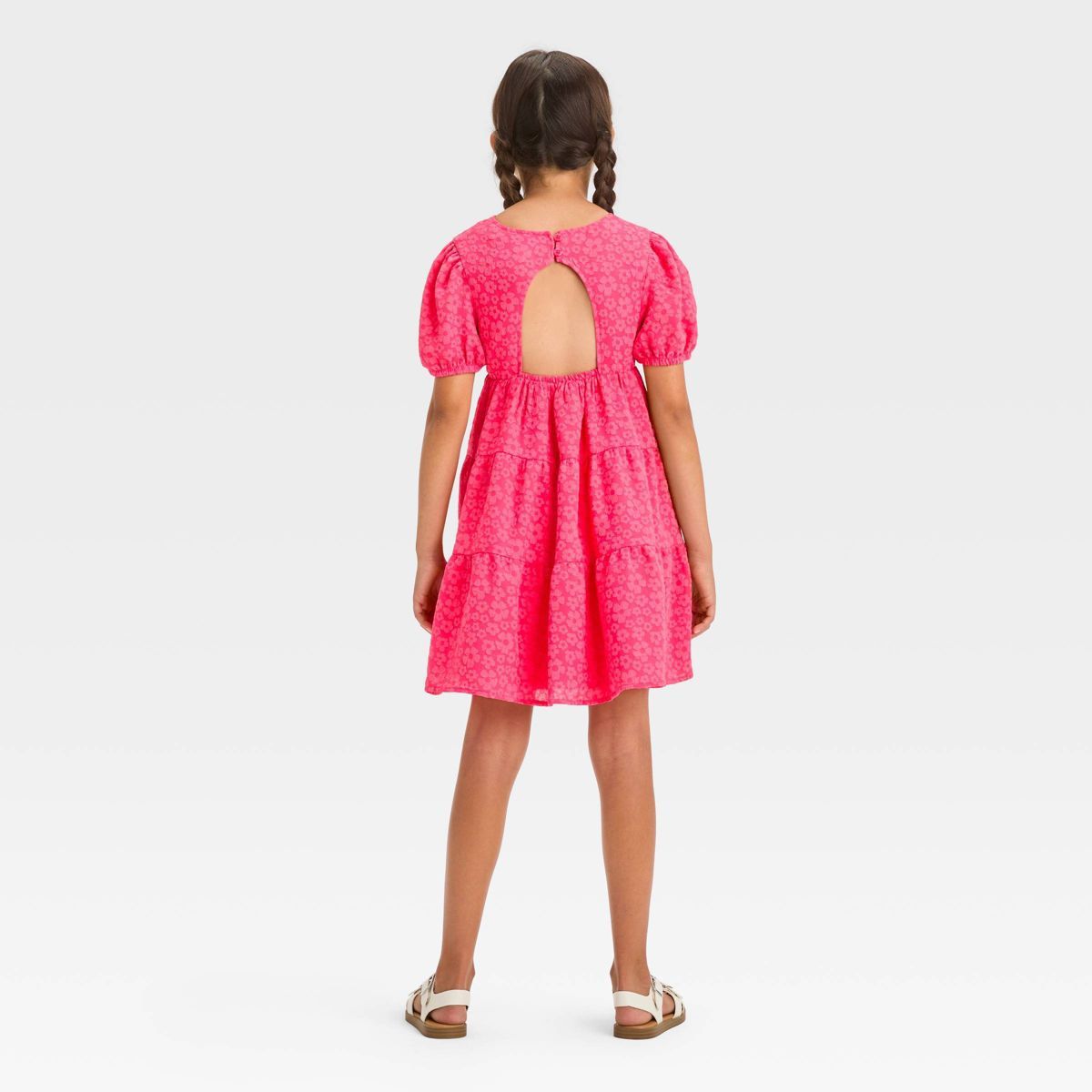 Girls' Short Sleeve Open Back Organza Dress - Cat & Jack™ Hot Pink S | Target