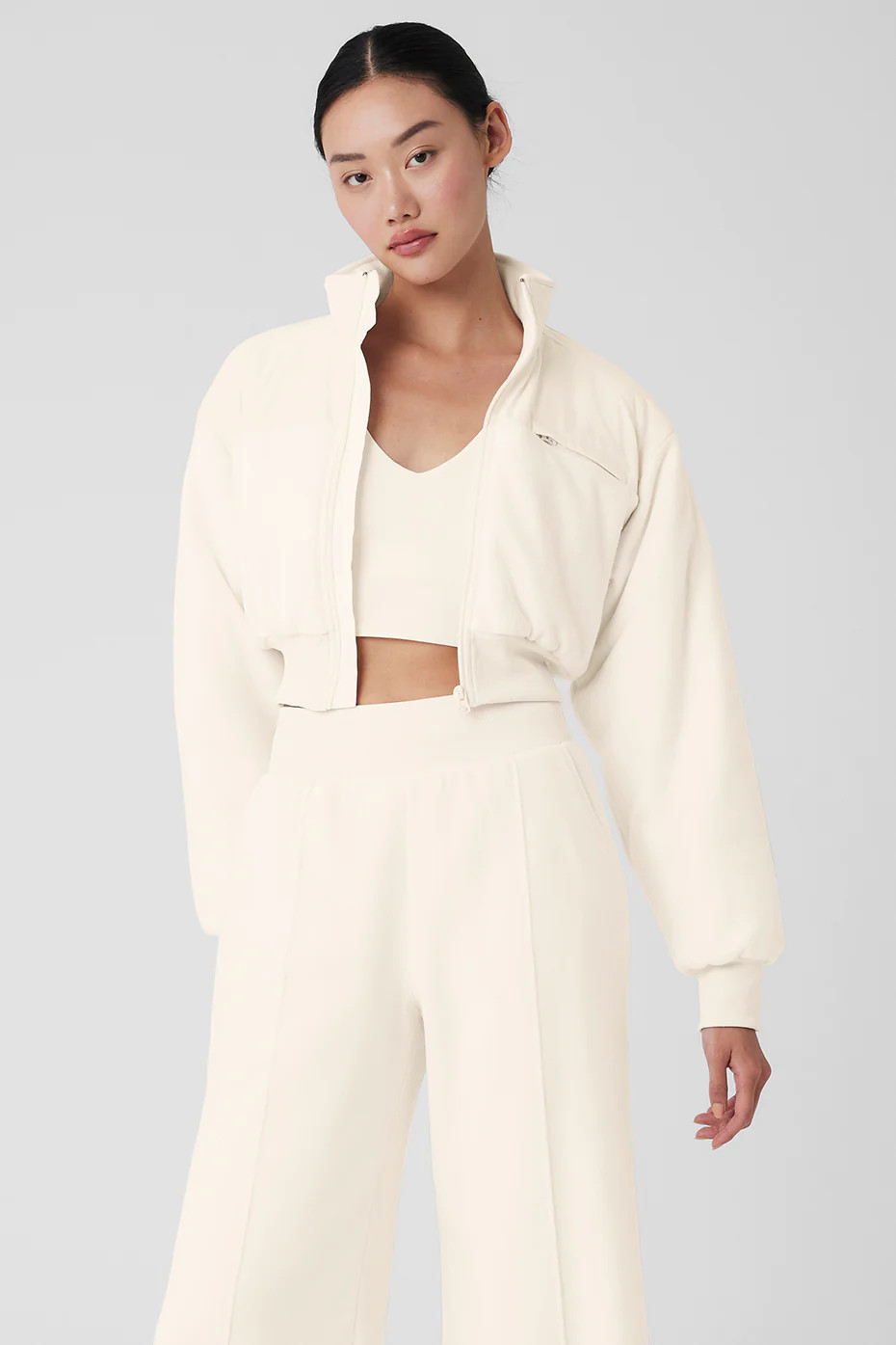 Alo Yoga� | Polar Fleece Cropped Wintry Mix Jacket in Ivory White, Size: Small | Alo Yoga (US)