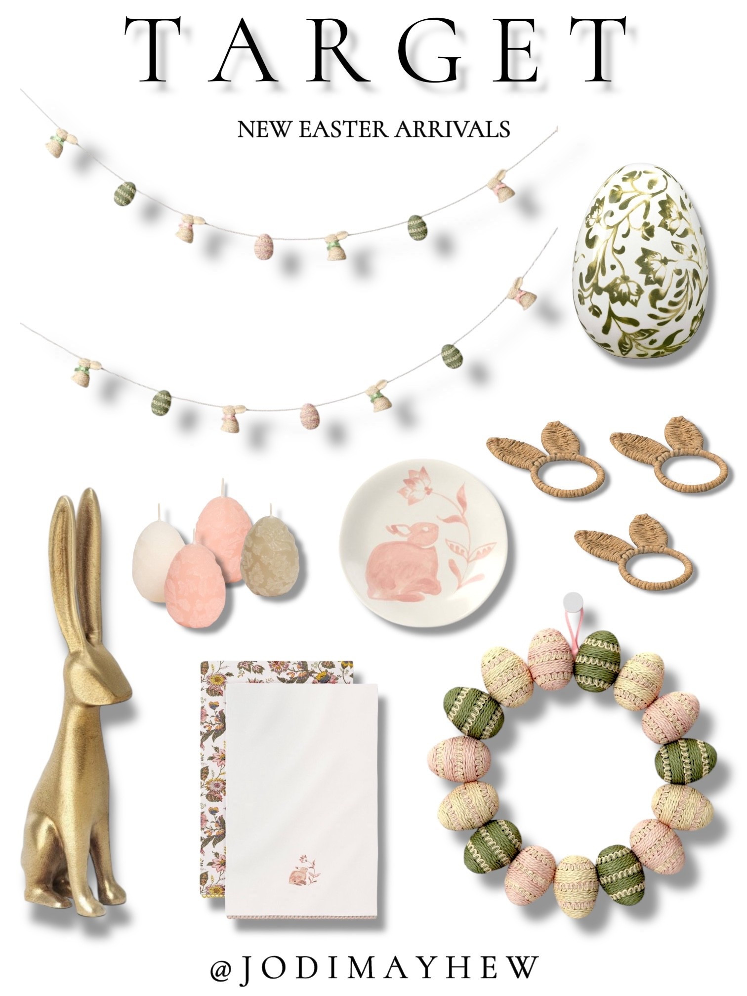 Target: Easter New Arrivals

#target @Target #spring #easter #new #arrivals #bunny #rabbit #egg #threshold #garland #gold #figurine #decor #home #candle #tea #light #napkin #rings #plates #hosting #wreath #pink #green #white #napkins #inspo #ideas #brunch #dinner #breakfast 
