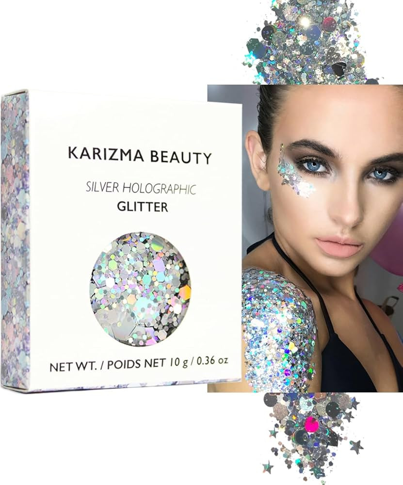 KARIZMA Holographic Silver Body Glitter. 10g Glitter for Chunky Face , Hair, Eye and Body for Wom... | Amazon (US)