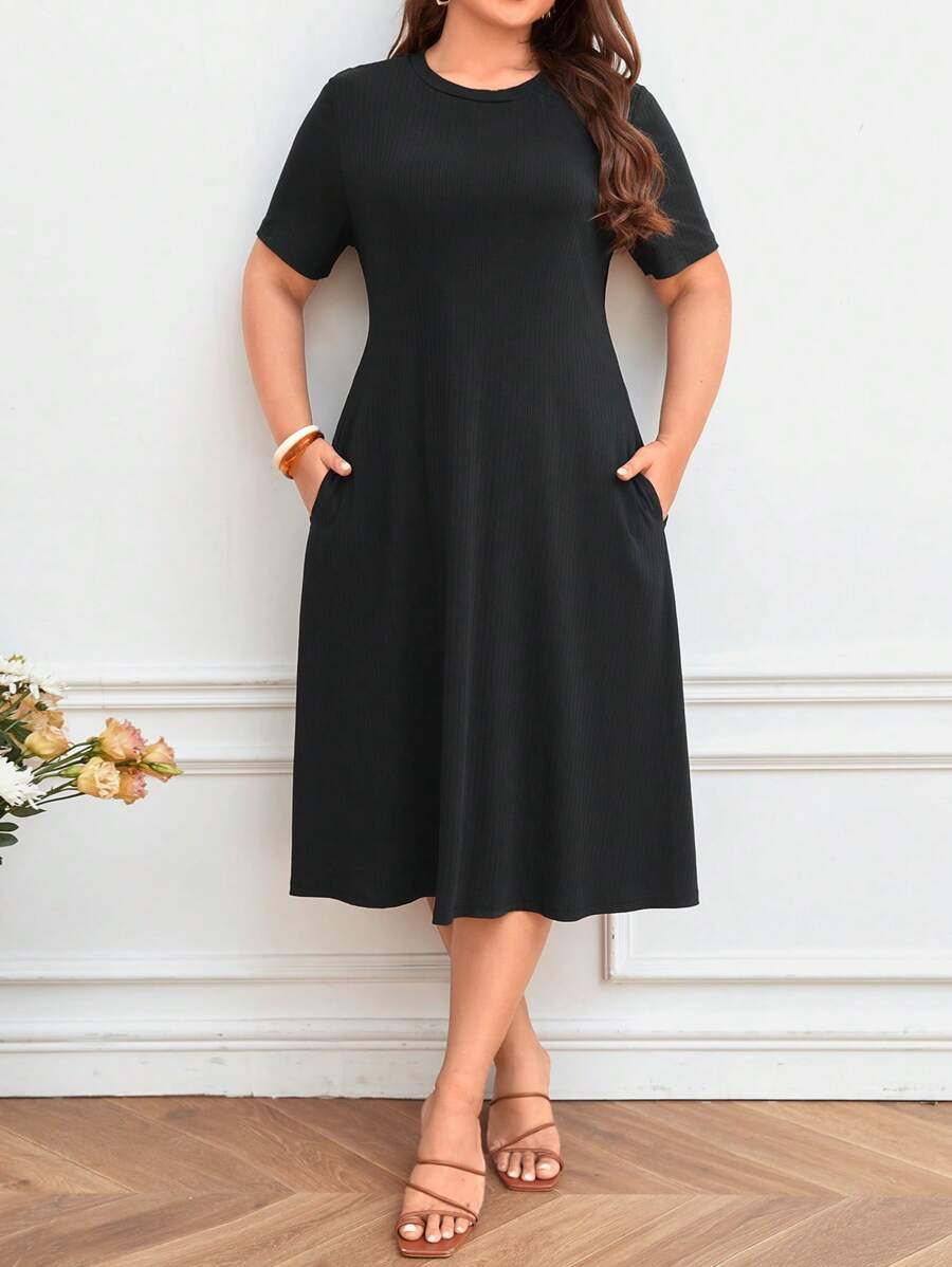 SHEIN Frenchy Plus Solid Hidden Pocket A-line Dress | SHEIN