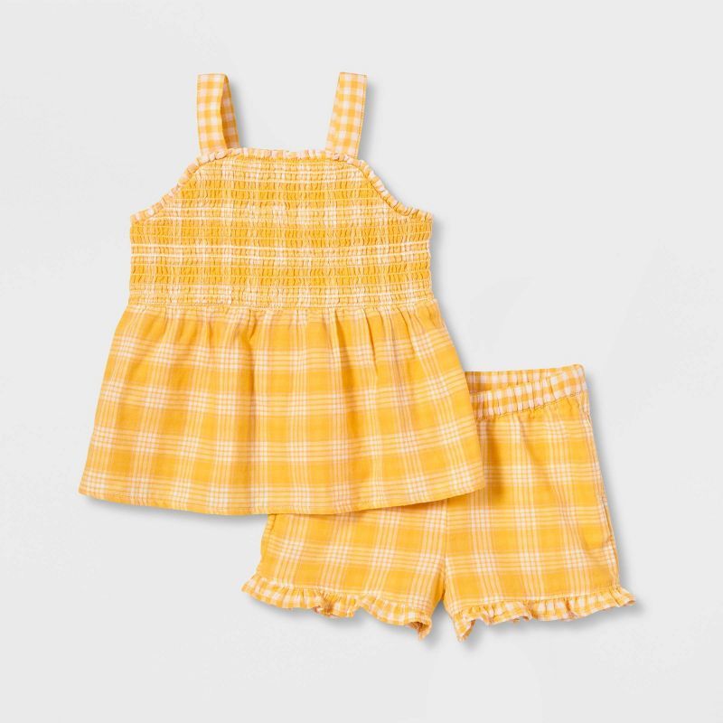 Toddler Girls' Gingham Smocked Tank Top and Shorts Set - Cat & Jack™ Honey Yellow | Target