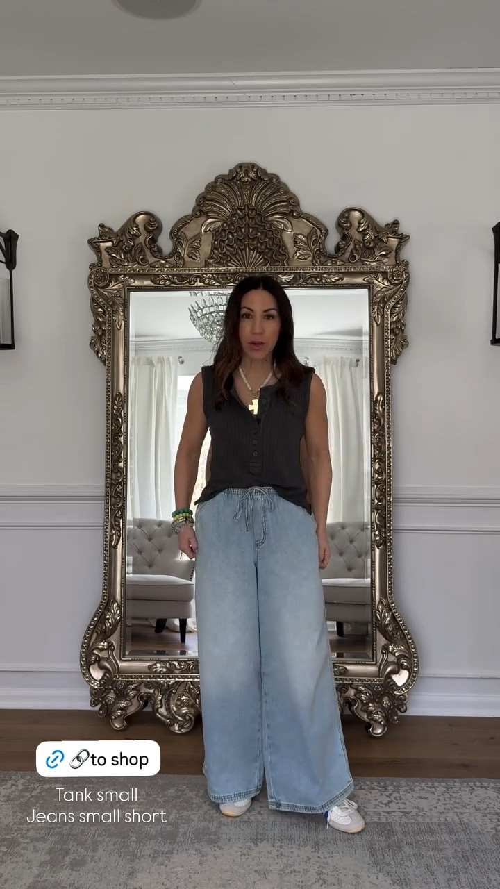 Small Henley tank. Small short, wide leg jeans. Jewelry code houseofleo20



#LTKPetite #LTKSaleAlert #LTKOver40