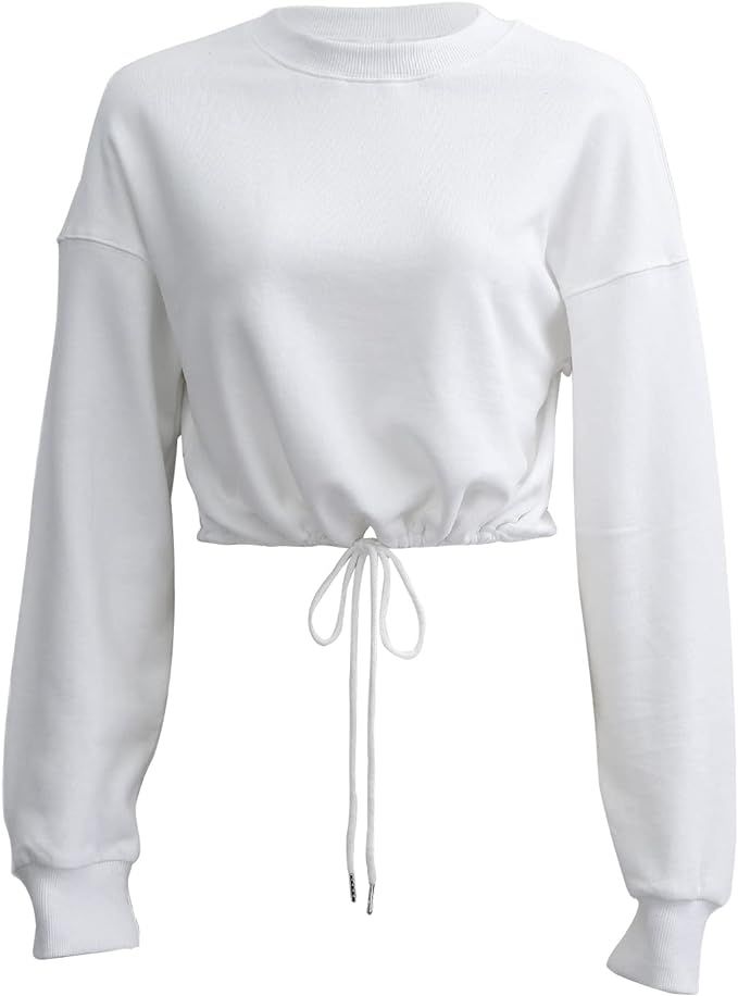 Saeklia Women's Cute Cropped Hoodies Long Sleeve Drawstring Pullover Hooded Sweatshirt Casual Loo... | Amazon (US)