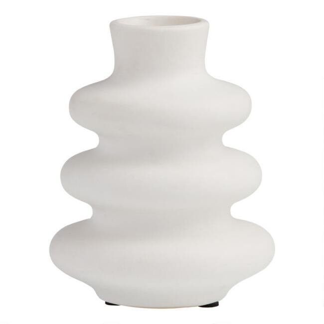 White Ceramic Stacked Ring Bud Vase | World Market