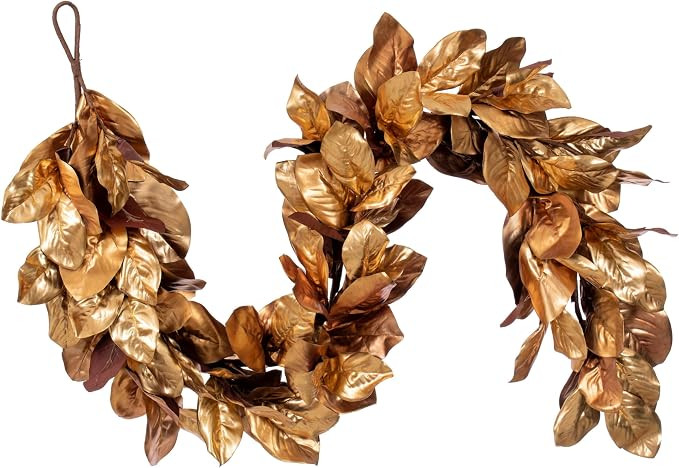 Vickerman 72" Metallic Gold Magnolia Leaf Garland. It Measures 72 by 7.5 inches. | Amazon (US)