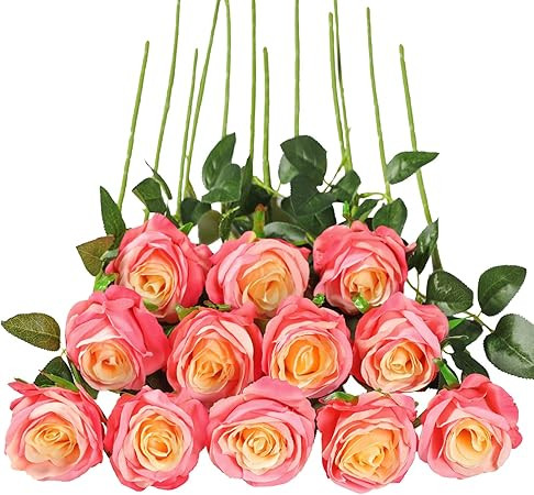 Tifuly 12PCS Rose Artificial Flower, Single Stem Fake Floral Bridal Wedding Bouquet, Realistic Bl... | Amazon (US)