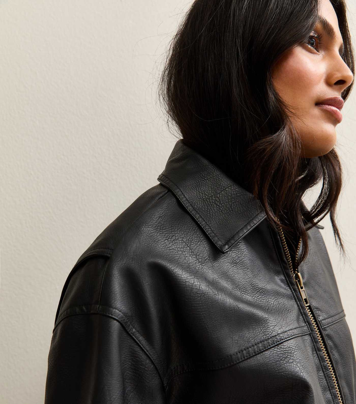 Black Oversized Washed Faux Leather Jacket | New Look | New Look (UK)