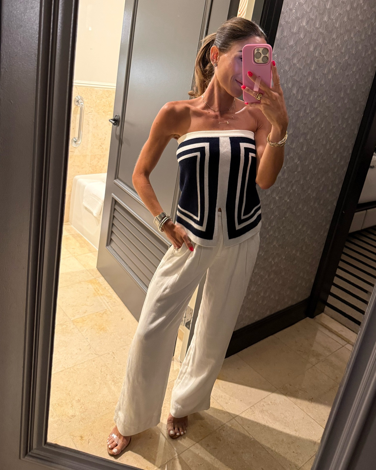 High end looking knit top with white linen pants. 
Vacation outfits petite friendly

#LTKPetite #LTKSaleAlert #LTKootd