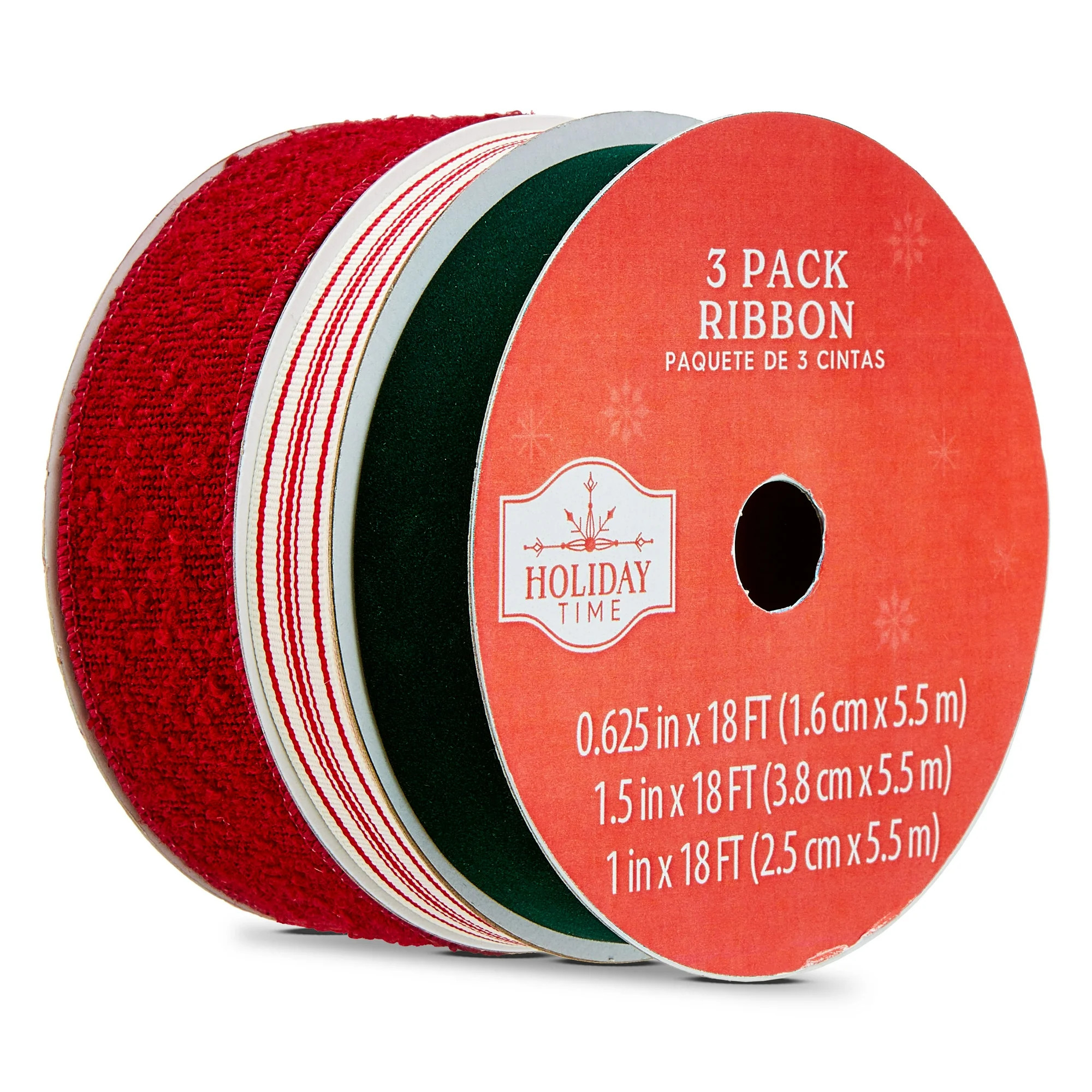 Red and Green Heritage Holiday Christmas Ribbons, 18', 3 Count, by Holiday Time | Walmart (US)
