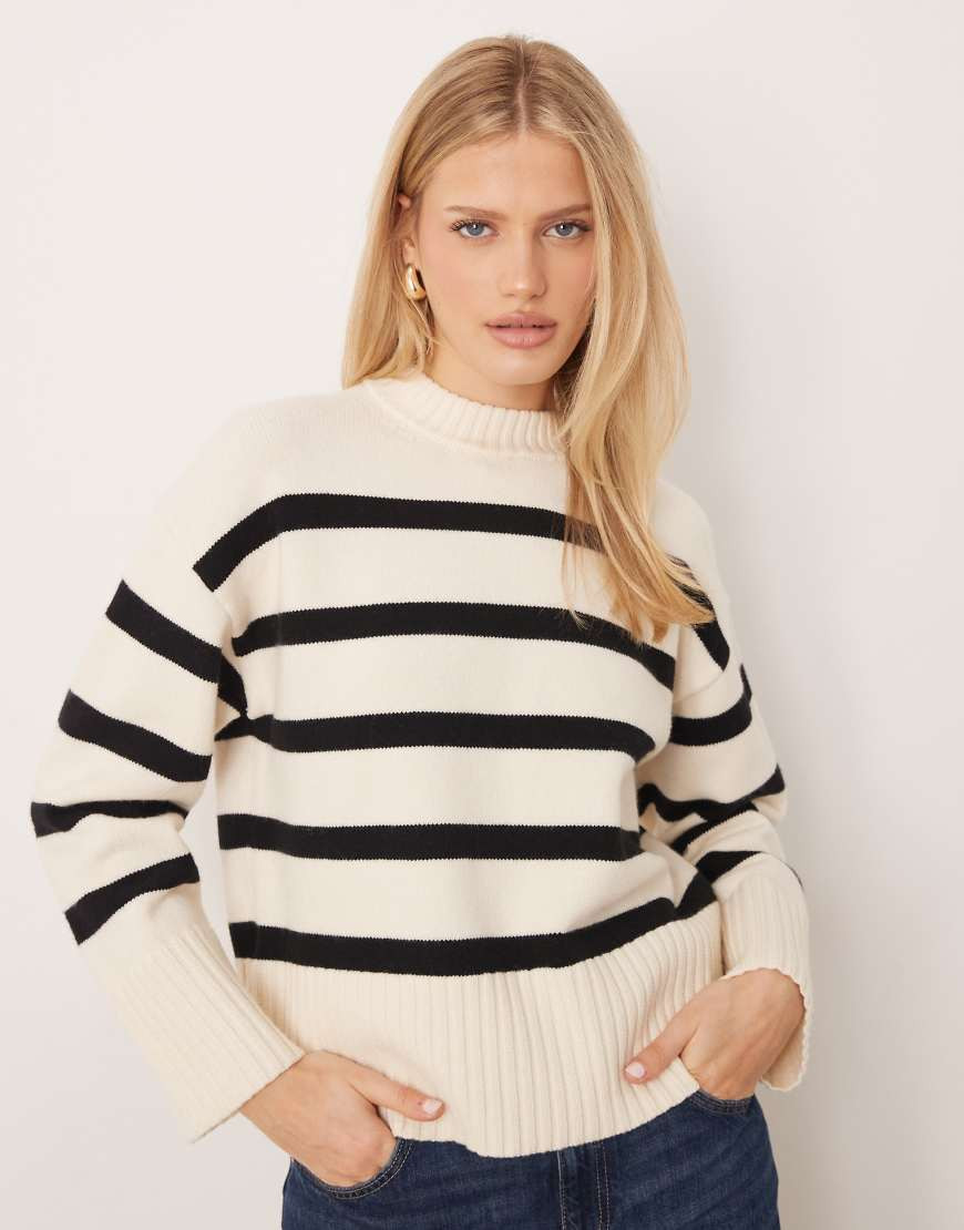 Mango crew neck jumper in cream and white stripe | ASOS (Global)