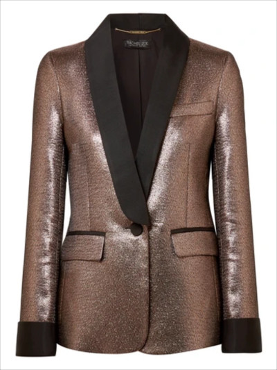 Rachel Zoe - Toni Grosgrain-trimmed Metallic Jacquard Blazer - Bronze