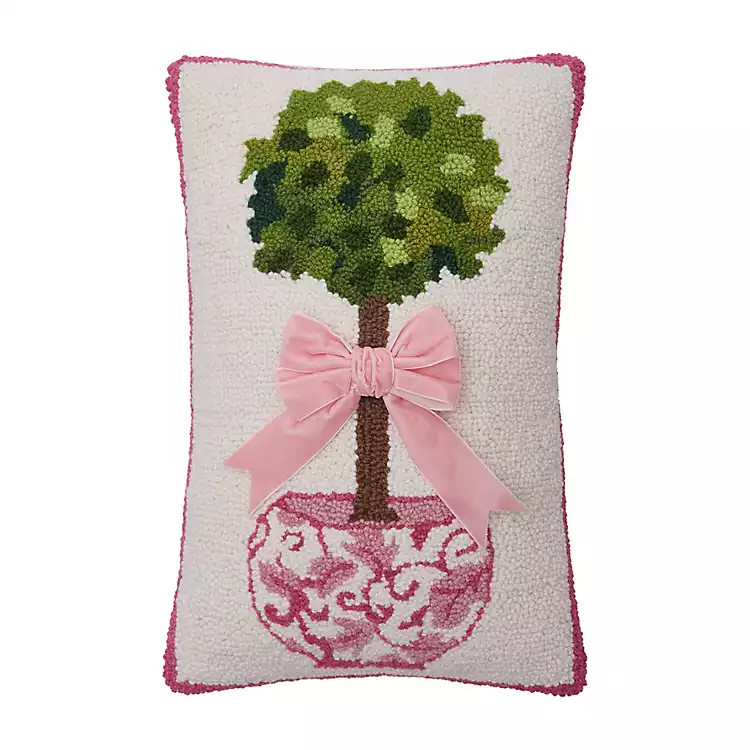 Pink Chinoiserie Topiary Hooked Pillow | Kirklands