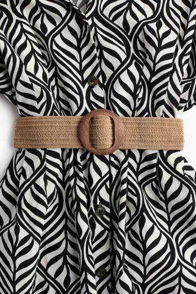 Shirt Dress with Belt - V-neck - Short sleeve - Black/leaf-patterned - Ladies | H&M US | H&M (US + CA)