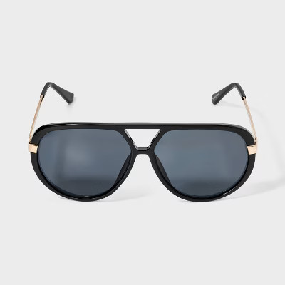Women's Shiny Plastic Aviator Sunglasses - Universal Thread™ Black | Target