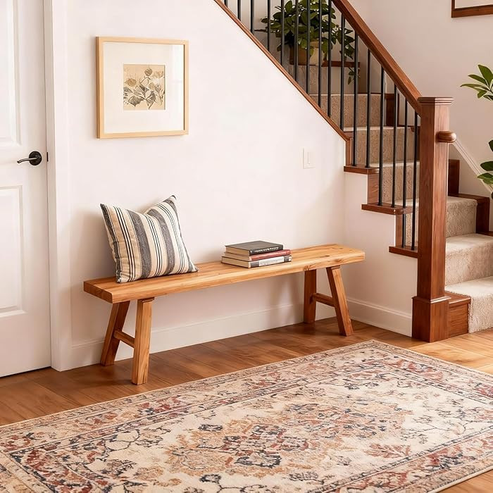 Wooden Entryway Bench Farmhouse for Bedroom End of Bed Vintage Artisan Live Edge Ustic Interior D... | Amazon (US)